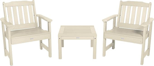 Highwood AD-KITCHGL2-WAE 2 Lehigh Garden Chairs with 1 Square Side Table 3-Piece Set, Whitewash