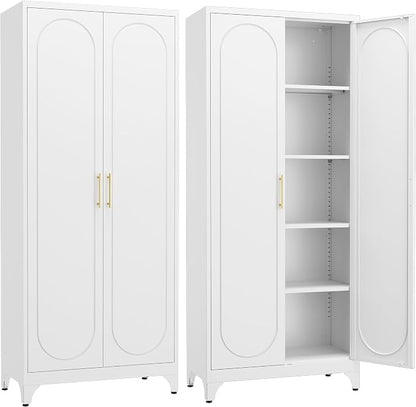 SteeLoong Kitchen Pantry Cabinet,75 Inch White Metal Storage Cabinet with Door and Adjustable, Tall Pantry Cabinets for Kitchen Storage,Cupboard for Living Room,Dining Room and Bathroom
