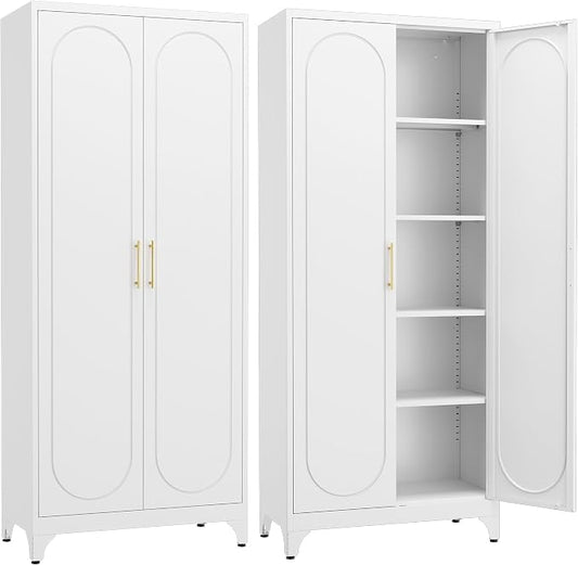 SteeLoong Kitchen Pantry Cabinet,75 Inch White Metal Storage Cabinet with Door and Adjustable, Tall Pantry Cabinets for Kitchen Storage,Cupboard for Living Room,Dining Room and Bathroom