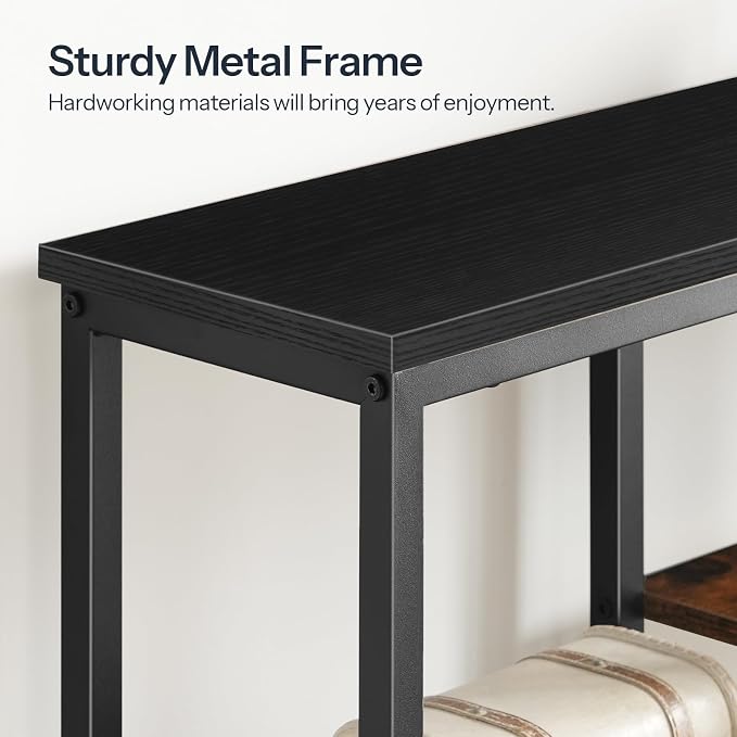 HOOBRO Narrow Console Table, Sofa Table, 4-Tier Industrial Entryway Table with Metal Mesh Shelf, Hallway Table with Adjustable Feet, for Entryway, Living Room, Hallway, Black BB79XG01