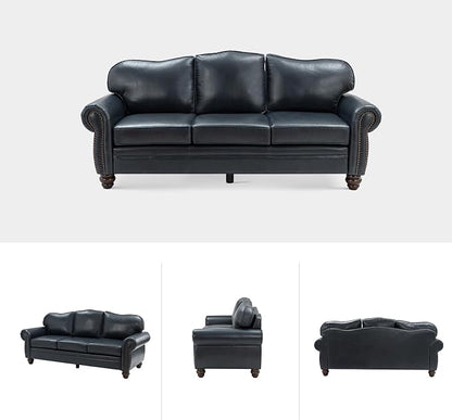 Classic 3-Seater Sofa with Premium Leather Upholstery, Stylish & Comfortable Sofa for Living Room or Office, Easy Assembly and Maintain & Long-Lasting, Navy
