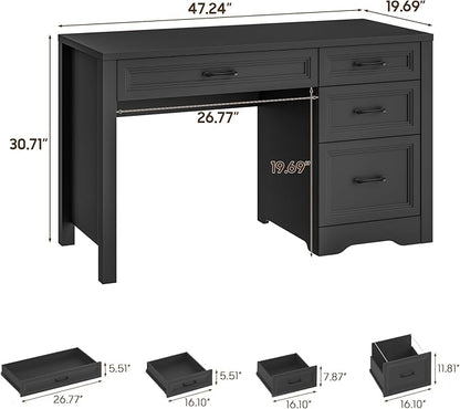 Vabches Farmhouse Executive Desk with Storage and Ample File Drawer, Rustic Large Home Writing Desk for Bedroom, Pure Black