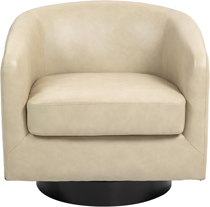 360° Swivel Barrel Accent Chair Armchair, Faux Leather Modern Round Club Arm Chair Upholstered Single Sofa Seating Corner Nook Side Reading Seat for Living Room, Office, Bedroom - Cream