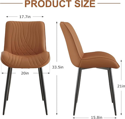 VECELO Dining Chairs Set of 2, Modern Upholstered Faux Leather Cushion Seat and Metal Legs for Kitchen, Living Room, Vintage Cognac Brown