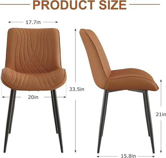VECELO Dining Chairs Set of 2, Modern Upholstered Faux Leather Cushion Seat and Metal Legs for Kitchen, Living Room, Vintage Cognac Brown