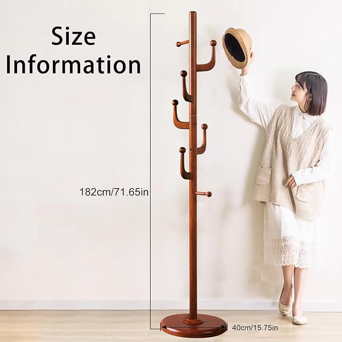 Wooden Coat Rack Freestanding, Hall Tree Hanger With Resin Hooks, Adjustable Heavy Duty Coat Rack for Hanging Clothes Bags Hats in Living Room Bedroom (coat rack, Cactus Hook)