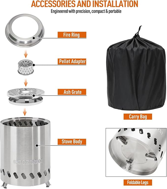 Portable Table Top Fire Pit with Stand, 5.5" Stainless Steel Mini Outdoor Low Smoke Burning Tabletop Firepit Fueled by Pellets or Wood, for Outside Camping