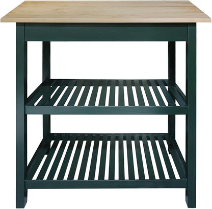Kitchen Island with Solid Wood Top, Natural/Hunter Green