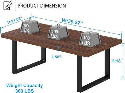 IBF Walnut Coffee Table, Minimalist Wooden Living Room Table, Modern Simple Rectangle Center Table, Vintage Rustic Wood and Metal Cocktail Tea Coffee Table for Home Bedroom Office, Walnut, 39 Inch