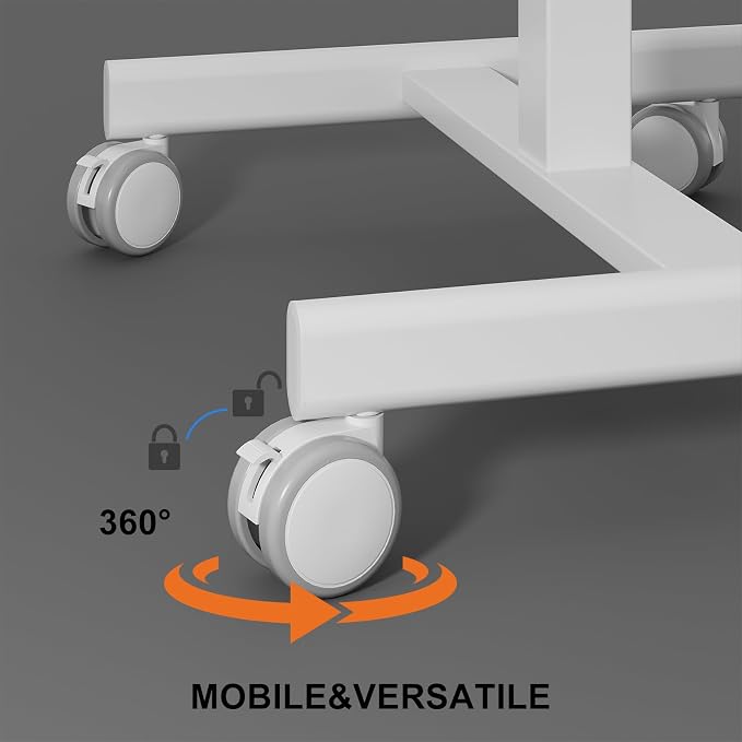 18.9*25.6 inch Mobile Standing Desk,T Shaped Pneumatic Adjustable Height Stand Up Desk,with Lockable Wheels,Ergonomic Standing Side Table for Home Office Work Computer Workstation MAPLE+WHITE