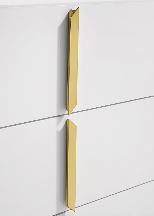 Coaster Home Furnishings - INES - Wood - 5-Drawer Chest with Vertical Gold Pulls, English Dovetail Joinery and Contemporary Design - Bedroom - White High Gloss - 223095