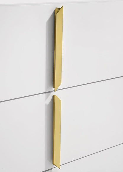 Coaster Home Furnishings - INES - Wood - 5-Drawer Chest with Vertical Gold Pulls, English Dovetail Joinery and Contemporary Design - Bedroom - White High Gloss - 223095