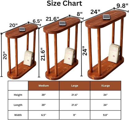 Oval Solid Wood Narrow Side Table, Slim End Table, Small Coffee Table (Chestnut, Large)