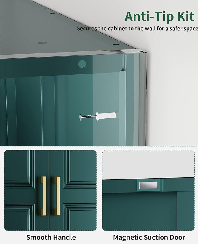 75" Tall Metal Storage Cabinet with 2 Doors and 4 Adjustable Shelves, Heavy Duty Steel Pantry Cabinet for Home Office, Kitchen, Garage and Laundry Room, Green