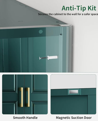 75" Tall Metal Storage Cabinet with 2 Doors and 4 Adjustable Shelves, Heavy Duty Steel Pantry Cabinet for Home Office, Kitchen, Garage and Laundry Room, Green