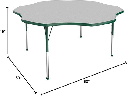 Factory Direct Partners 10090-GYGN Flower Activity School and Office Table (60"), Standard Legs with Ball Glides, Adjustable Height 19-30" - Gray Top and Green Edge