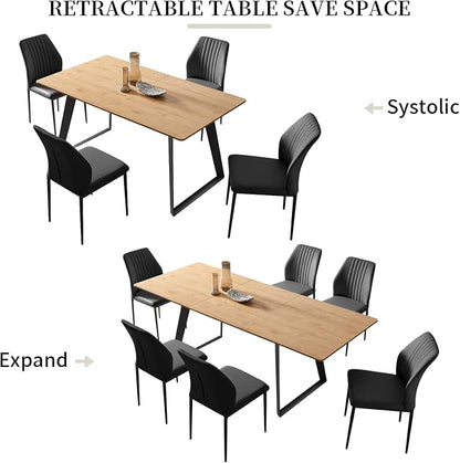 ZckyCine 63‑79 Inch Expandable Dining Set with 8 PU‑Leather Chairs, Wooden Tabletop for Large Dining‑Rooms and Banquet Spaces