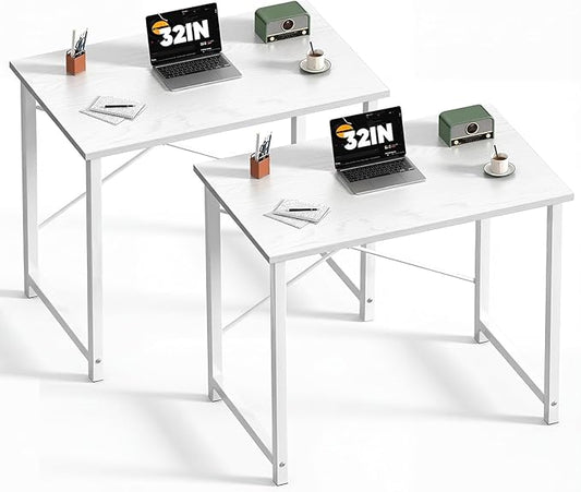 DUMOS 32 in Small Computer Desk for Home Office, Modern Study Work Table Simple Style for Bedroom, Writing Desks with X-Shaped Reinforcement, 2 Pack, White