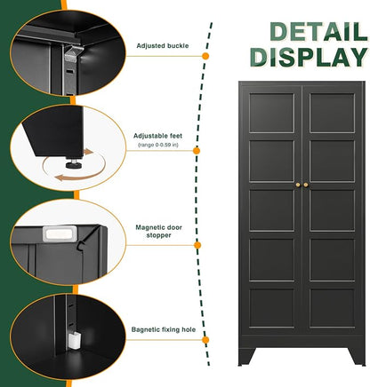 Letaya 71" H Metal Storage Cabinet with 2 Doors and 4 Shelves,Tall Kitchen Pantry Cabinets,Utility Pantry Organizers for Cupboard/Dining/Bathroom/Home Office/Garage (Black, 71" H x 16" D x 32" W)