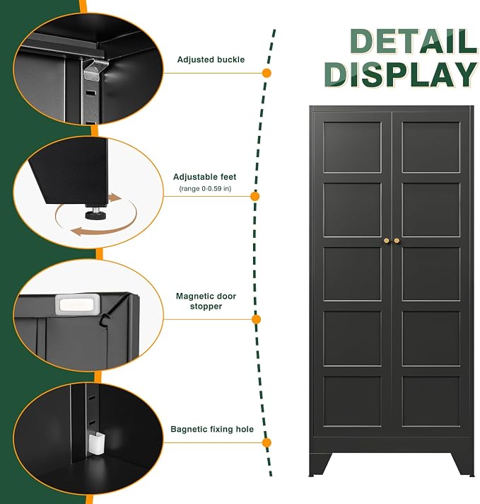 Letaya 72" H Metal Storage Cabinet with 2 Doors and 4 Shelves,Tall Kitchen Pantry Cabinets,Utility Pantry Organizers for Cupboard/Dining/Bathroom/Home Office/Garage (Black, 72" H x 18" D x 33.5" W)