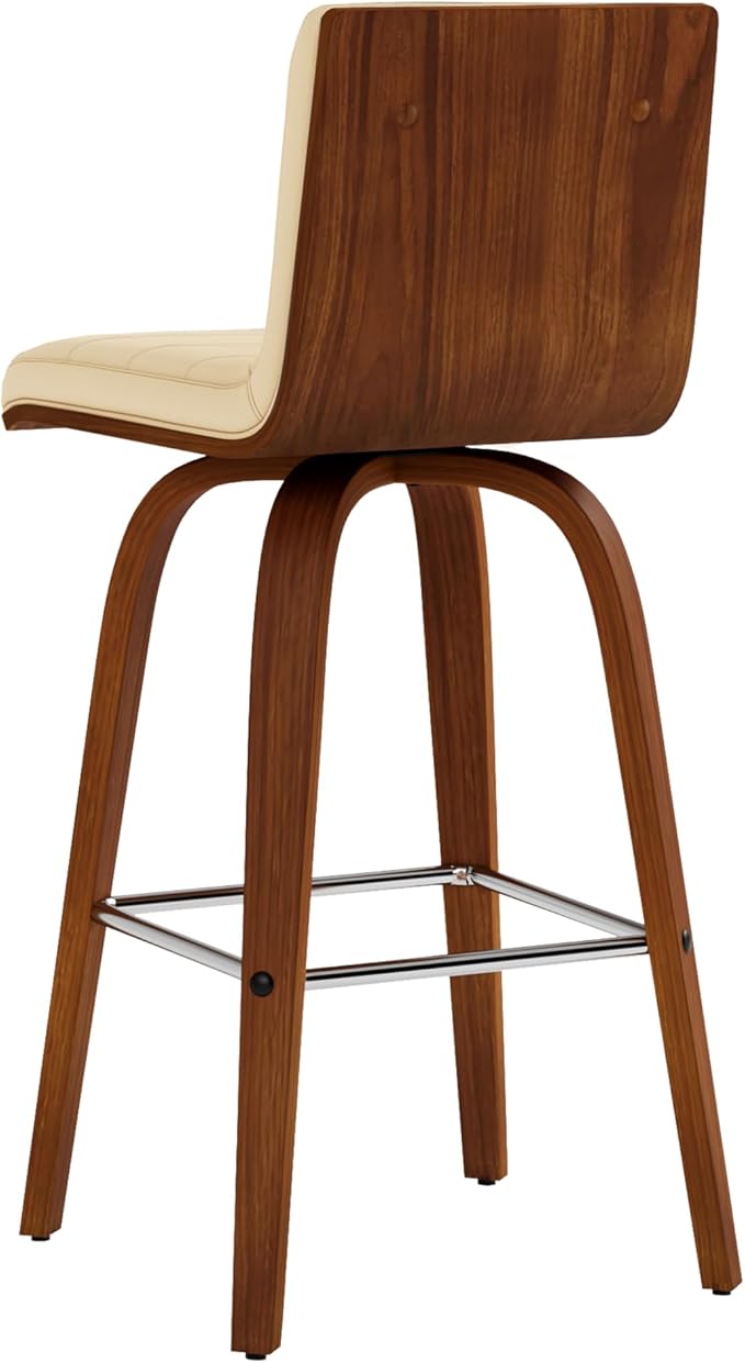 Armen Living Vienna Modern Swivel 26" Counter Height Barstool with Cream Faux Leather and Walnut Wood Finish