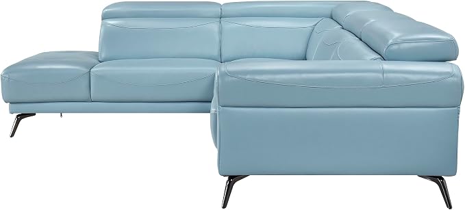Lexicon L-Shaped Sectional Couch with Left Chaise, Top Grain Leather Match Sectional Sofa, Adjustable Headrests, Black Chrome Metal Legs, High-Density Cushions, Stitching, for Living Room, Blue