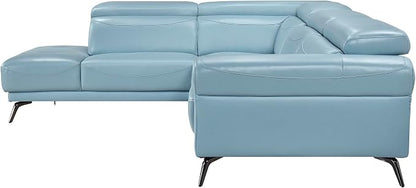 Lexicon L-Shaped Sectional Couch with Left Chaise, Top Grain Leather Match Sectional Sofa, Adjustable Headrests, Black Chrome Metal Legs, High-Density Cushions, Stitching, for Living Room, Blue