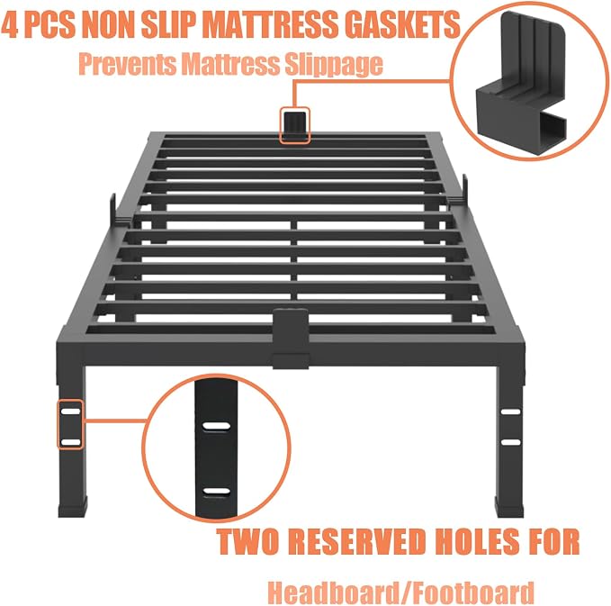 FUIOBYVV Twin XL Bed Frames 18 Inch Heavy Duty Metal Platform Bed Frame Twin Size Support Up to 3500 lbs,No Box Spring Needed,No Shaking,Steel Slat Support,Noise Free,Easy Assembly