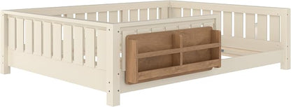 Bellemave Full Size Floor Bed with high Rails and with Built-in Bookshelf for Kids, Girls, Boys, Wood Montessori Floor Bed Without Door, Beige