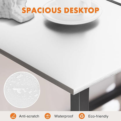 Sweetcrispy Computer Office Desk 55 Inch Student Study Writing Work with Metal Frame Wood Tabletop Modern Simple PC Home Bedroom Table, Compact Sturdy Desk for Laptop, Study, Gaming, White