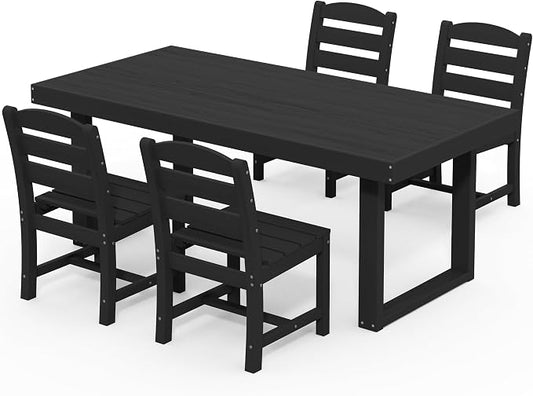 SERWALL HDPE Outdoor Dining Set for 4, 67'' Patio Table and Chairs Set | with Armless Seat