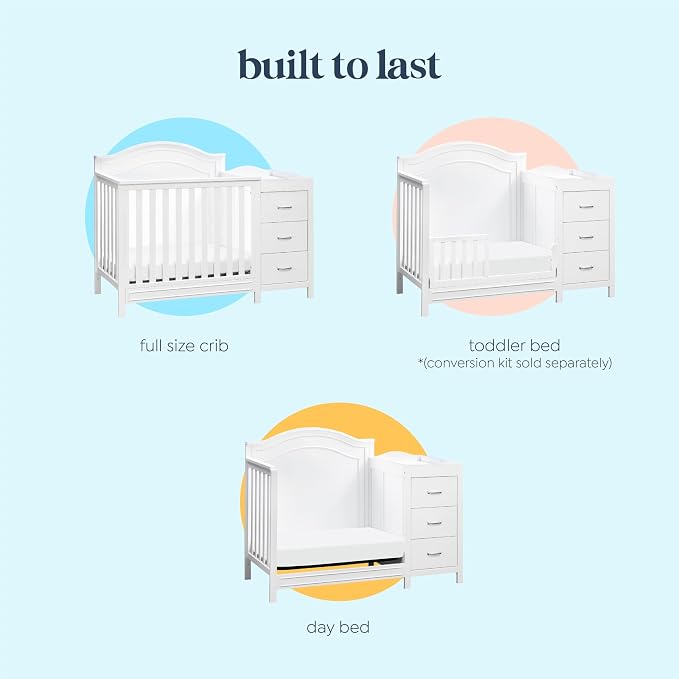 Davinci Charlie 4-in-1 Convertible Mini Crib and Changer Combo in White, Greenguard Gold Certified