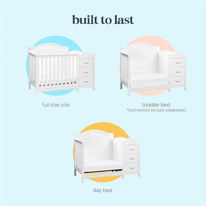 Davinci Charlie 4-in-1 Convertible Mini Crib and Changer Combo in White, Greenguard Gold Certified