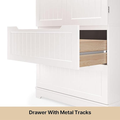 Gizoon 63" Tall Kitchen Pantry Cabinet with Drawers for Dining Room, Food Pantry Storage Cabinet with 6 Doors Shelves for Snack and Spice, Large Craft Storage Cabinet for Craft Room, White, Painted