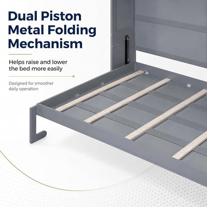 Queen Murphy Bed Cabinet, Wall Bed with Storage, Folding Cabinet Bed with Dual Piston Metal Mechanism, Murphy Cabinet Space Saving Bed for Guest Room, Home Office, Apartment(Gray 2)