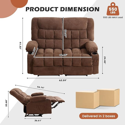 MAHOMICO Recliner Loveseat with Cup Holders for Living Room Love Seat Manual Oversized Recliner with Ergonomic, Side Pocket for Adult