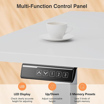 Sweetcrispy Electric Standing Desk Adjustable Height, 40x24 Inch Sit Stand Up Home Office Desks Computer Workstation PC Work Table with 3 Memory Preset Splice Wood Board Metal Frame, White
