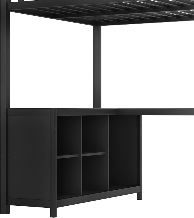 Bellemave Twin loft Bed with L Desk, Wardrobe, Metal Twin Loft Bed Frame for Adults, Kids, Teens, Black
