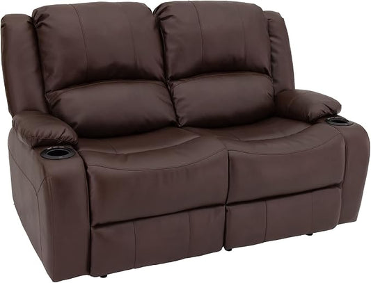 RecPro Charles 58" Powered Double RV Wall Hugger Recliner Sofa RV Loveseat with Upgraded 2023 Fabric (Mahogany)
