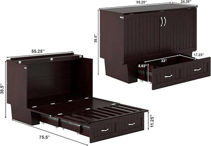 AFI, Nantucket Full Size Murphy Bed Chest with Mattress, Built-in Charging Station and Storage Drawer, Full, Espresso