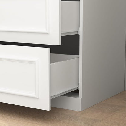 WOODTIME Wardrobe Closet with 2 Hanging Rods, 6 Framed Doors & 3 Drawers, Modern Wooden Armoire with Glass Doors & 4 Shelves, Clothes Storage Cabinet Organizer for Bedroom Apartment, White