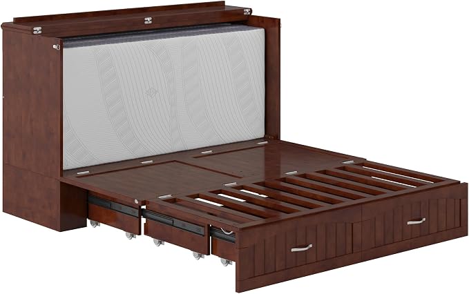 AFI, Southampton Murphy Bed Chest Queen with 6" Mattress, Storage Drawer & Built-in USB Charger, Walnut