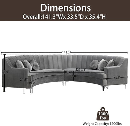 Legend Vansen Semicircle Modular Curved Velvet Sectional Sofa,141.34”Oversized Arc Sofa,Modern Cloud-Like Deep Seat Couch for Living Room Apartment Office Conference Space (2, Grey)