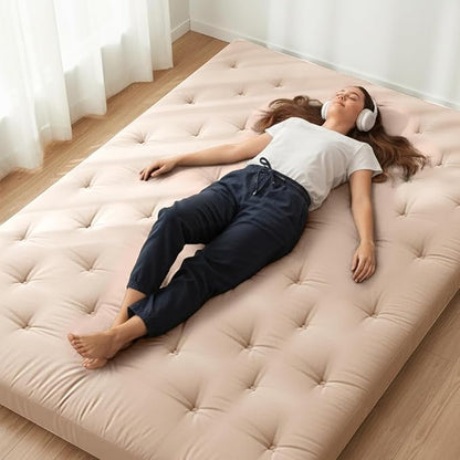 ZonLi Japanese Floor Futon Mattress Queen Size 80"x 60", 100% Cotton Cover 4" Thicken Tatami Mattress, Foldable Sleeping Pad, Portable Dormitory Tatami Mat, Roll Up Floor Lounger Bed for Adult