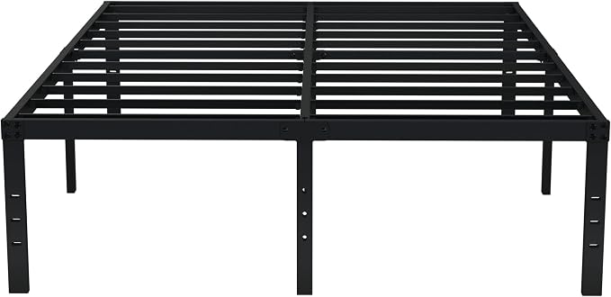 EMODA Queen Bed Frame No Box Spring Needed 18 Inch Heavy Duty Metal Tall Platform Bed Frame Queen Size with Large Storage Space, Easy Assembly, Black