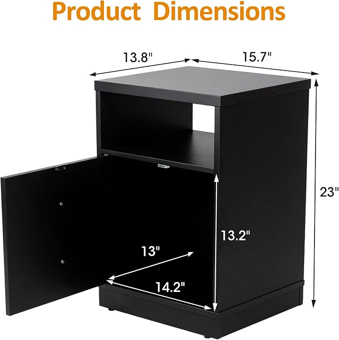 RoyalCraft Black Nightstand Set of 2, Small End Table with Storage Shelf and Door, Faux Two-Drawer Design Side Table, Modern Night Stand for Bedroom Dorm, Wood Beside Table for Small Spaces