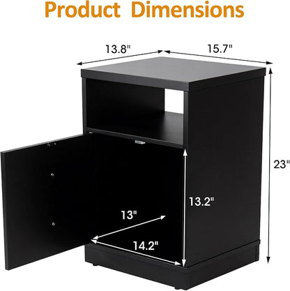 RoyalCraft Black Nightstand Set of 2, Small End Table with Storage Shelf and Door, Faux Two-Drawer Design Side Table, Modern Night Stand for Bedroom Dorm, Wood Beside Table for Small Spaces