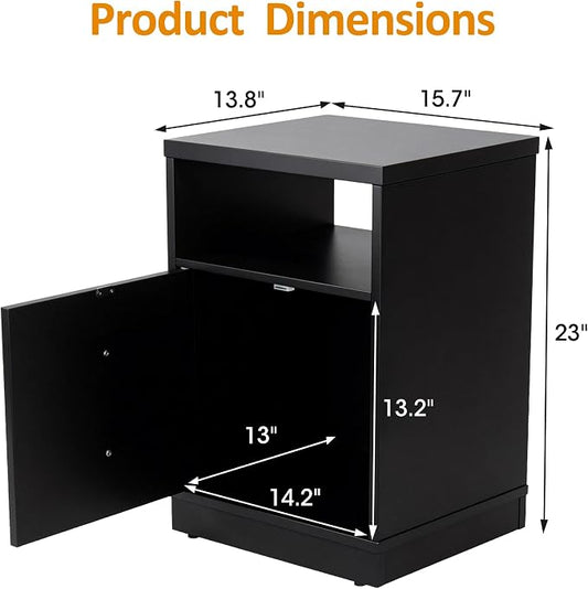 RoyalCraft Black Nightstand Set of 2, Small End Table with Storage Shelf and Door, Faux Two-Drawer Design Side Table, Modern Night Stand for Bedroom Dorm, Wood Beside Table for Small Spaces