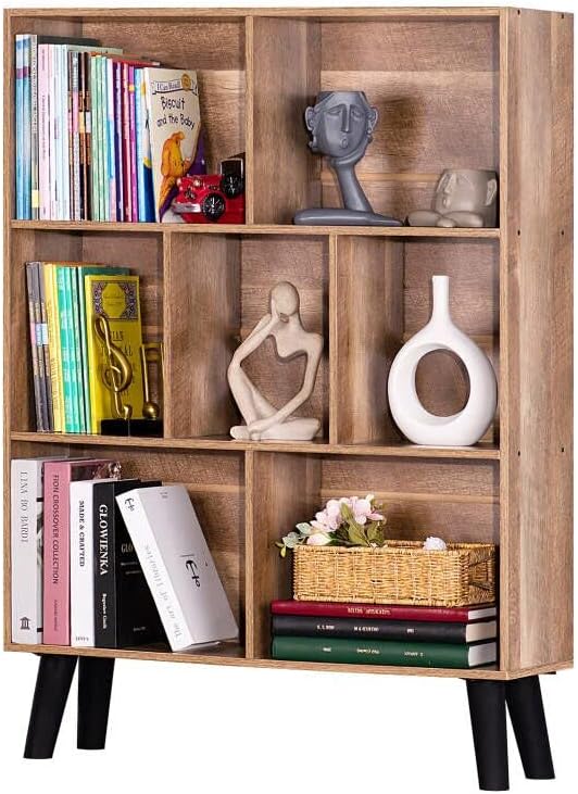 LEYAOYAO Cube Bookshelf, Mid-Century Modern Book Shelf with Legs, Oak