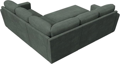 HONBAY Modular Sectional Sleeper Sofa with Pull Out Bed, Corduroy L Shaped Couch with Storage, Sectional Couches for Living Room, Green